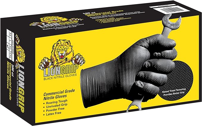 11044 Guante Eppco Lion Grip de nitrilo negro de 7 mm, grande