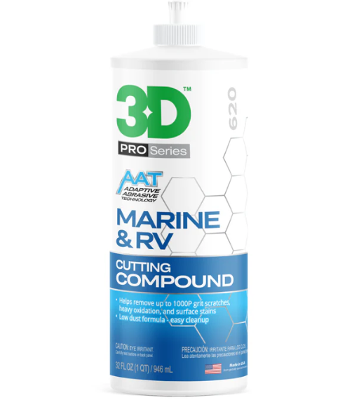 3D Marine & RV Cutting Compound – heavy oxidation remover for gelcoat and fiberglass; fast cut, low dust.