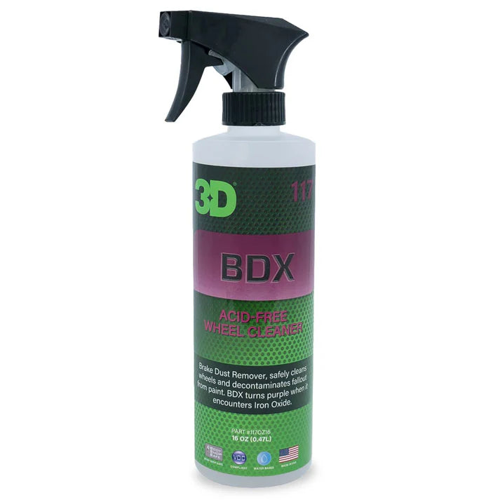 3D BDX Iron Remover 117OZ16 (16 oz) – pH-balanced iron fallout remover for wheels and painted surfaces; purple color-change formula.