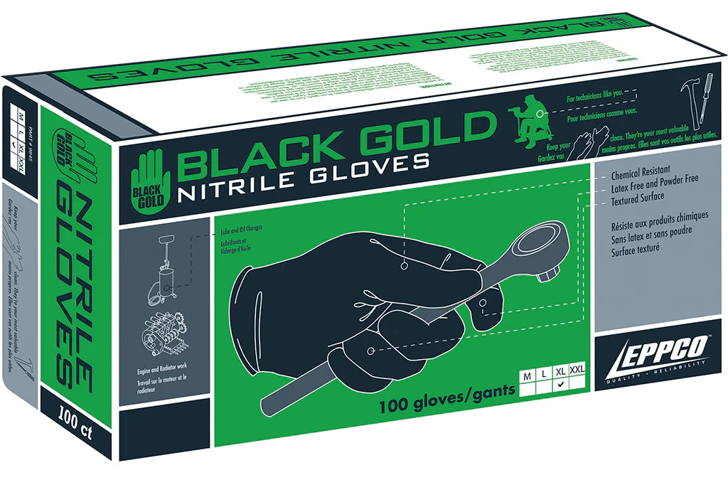 9843 EPPCO BLACK GOLD GLOVE BLACK NITRILE 4mm- M 10 PER CASE