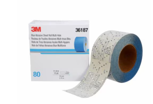 Rollo de hoja abrasiva azul 3M™ Hookit™ con múltiples orificios