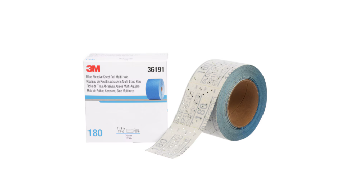 Rollo de hoja abrasiva azul 3M™ Hookit™ con múltiples orificios