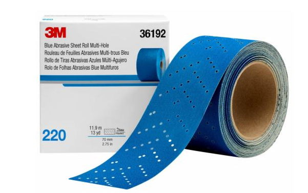 Rollo de hoja abrasiva azul 3M™ Hookit™ con múltiples orificios