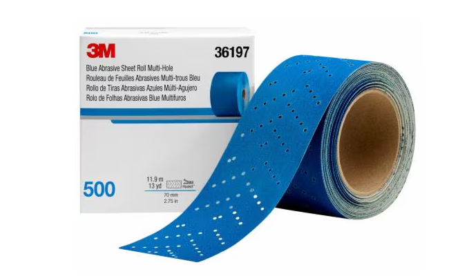 Rollo de hoja abrasiva azul 3M™ Hookit™ con múltiples orificios