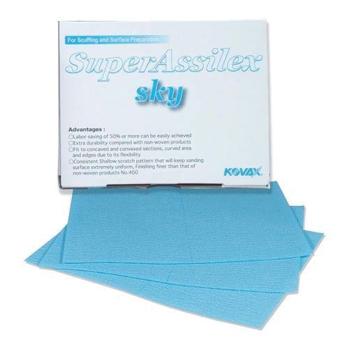 Hoja de lija KOVAX® Super Assilex® 191-1508, 130 mm de ancho x 170 mm de largo, grano 600, abrasivo de óxido de aluminio, color cielo, seco