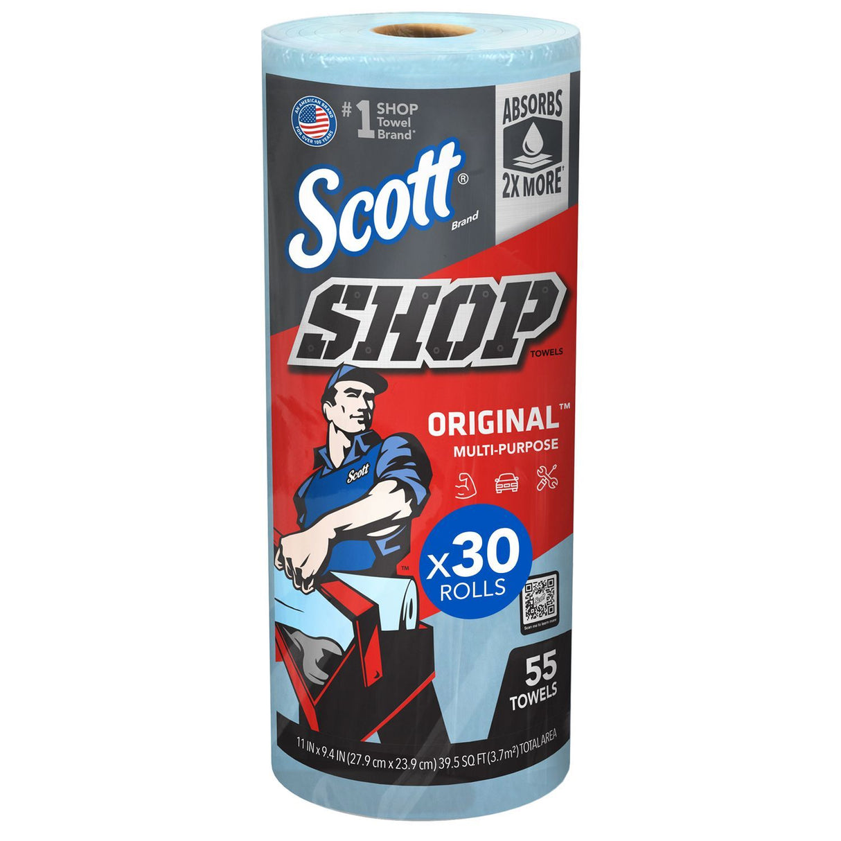 Scott® 75130 Shop Towel, 11 in L, 9.4 in W, Paper, Blue, 1-Ply