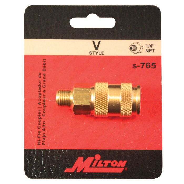 Milton® Highflowpro™ S-765 V-Style Coupler, 1/4 in, MNPT, Brass