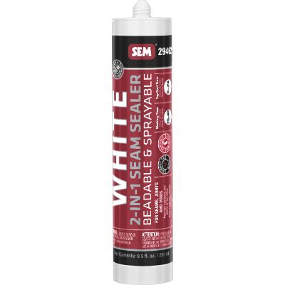 SEM® 29462 2-in-1 Seam Sealer, 9.5 oz Tube, White, Liquid, 24 hr Curing