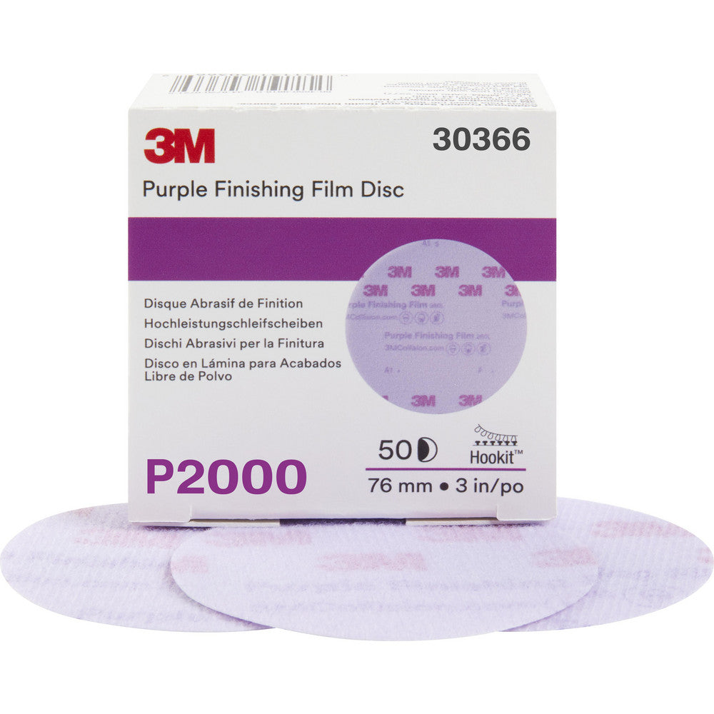 3M 3" pulgadas 30366 P2000 Grit Abrasive Disc, 3 in Dia, , Hook and Loop, Purple