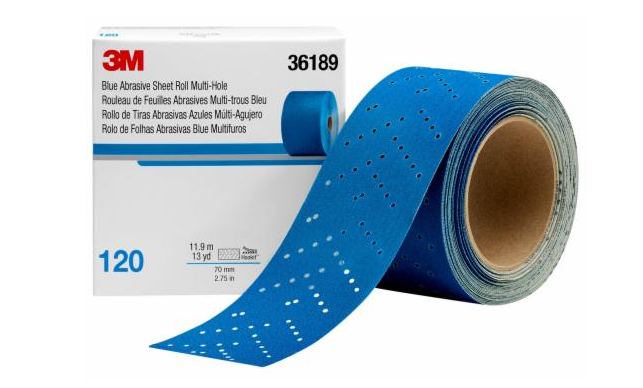 Rollo de hoja abrasiva azul 3M™ Hookit™ con múltiples orificios