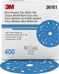 3M Hookit Blue Abrasive Disc 36181 — 6 inch, 400 grit, multi-hole.