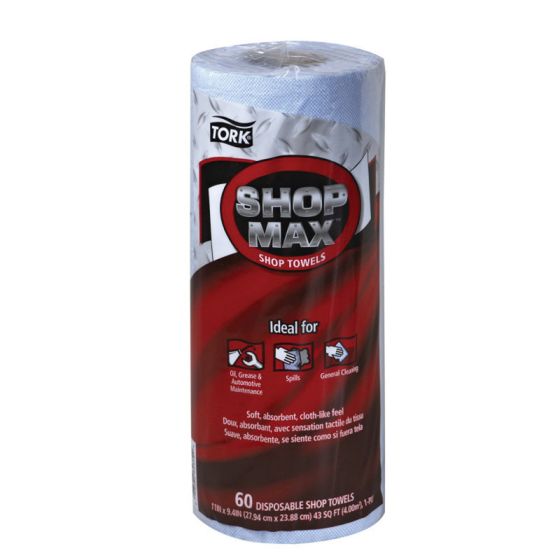 Rollo de toalla de limpieza en seco Tork ShopMax de 14,4 m de largo x 28 cm de ancho, 60 unidades de papel azul 